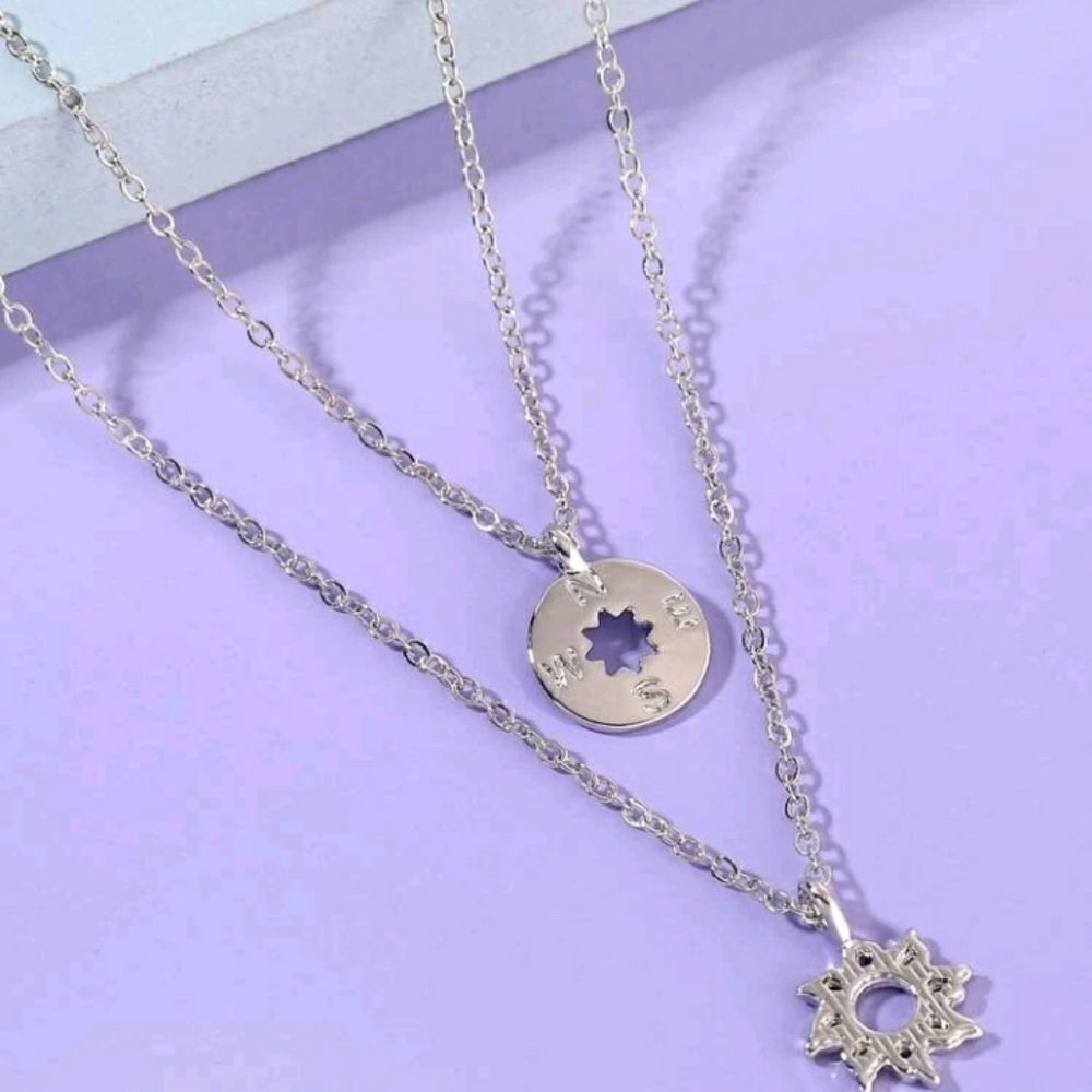 Layered Cardinal Points Stainless Steel Necklace - Picture 2 of 4